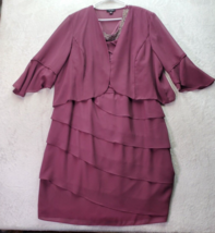 2 Piece Set Le Bos Dress &amp; Cardigan Women&#39;s 24W Purple Sheer Lined Ruffl... - $37.04