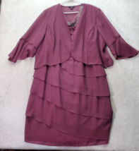 2 Piece Set Le Bos Dress &amp; Cardigan Women&#39;s 24W Purple Sheer Lined Ruffle Beaded - £29.06 GBP