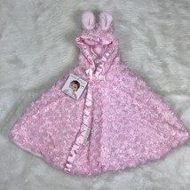 Blankets and Beyond Hooded Cape Pink Bunny Ears Rosette Plush Satin Trim Lovey - $29.69