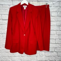 Pendleton Womens 2-PC Classic Skirt Suit Red Wool Size 10 Blazer Pencil Midi - £51.28 GBP