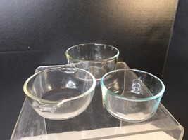 Pyrex 7200 Clear Glass 2 Cup Bowl 7202 1 Cup Bowl 018 10oz Ind Bowl With... - £11.96 GBP