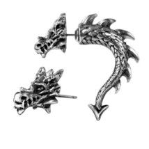 Alchemy Gothic E324  Tor Dragon Earring 8mm metal horn faux-stretcher - $26.95
