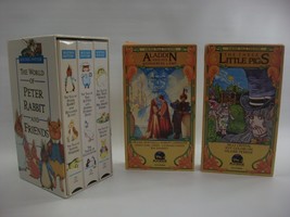 Peter Rabbit Faerie Tale Theatre Aladdin Little Pigs 5 Kids VHS tapes lot - £5.84 GBP