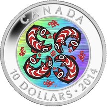 1/2 Oz Silver Coin 2014 $10 Canada First Nations Art: Salmon Fish Hologram - £73.56 GBP