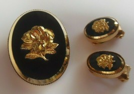 Vintage Rose Cameo Brooch &amp; Clip-on Earrings - £27.18 GBP