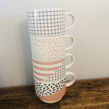 4 Coco+Lola 90’s Retro Art Graphic Mugs Cups in Pink Black Stackable - £15.38 GBP
