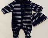NEW Infant Baby Boy Sleep &#39;n Play Jumpsuit w/ Hat Set Blue Stripes Preemie - £7.45 GBP