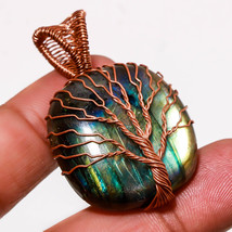 Blue Fire Labradorite Wire Wrap Handcrafted Copper Jewelry Pendant 1.70&quot; SA 1543 - £4.00 GBP