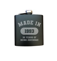 30th Birthday Gift Engraved Steel Flask - Made in 1993 30 Years of Being Awesome - £12.05 GBP