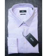 Hugo Boss Men&#39;s Astor Slim Fit Pastel Purple Cotton Dress Shirt 43 17 34/35 - £56.47 GBP