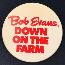 Vintage Bob Evans Restaurant Pin - Down On The Farm - Plastic 2.25&quot; Dia - $13.99