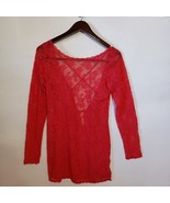 VICTORIA SECRET Red Pink Lace See Thru Lingerie Low Back Long Sleeve Size L - $527.41 MXN