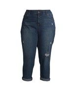 Slim Fit Boyfriend Distressed Blue Capri Jeans Dark Wash Women Plus Sz 2... - $9.95