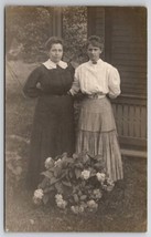 RPPC Two Edwardian Ladies Pose With Hydrangea Bush Postcard Q27 - £10.01 GBP