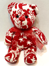 Rare Vintage Sugar Loaf Plush Stuffed Flower Power Bear Fabric Red and White 15&quot; - £14.82 GBP