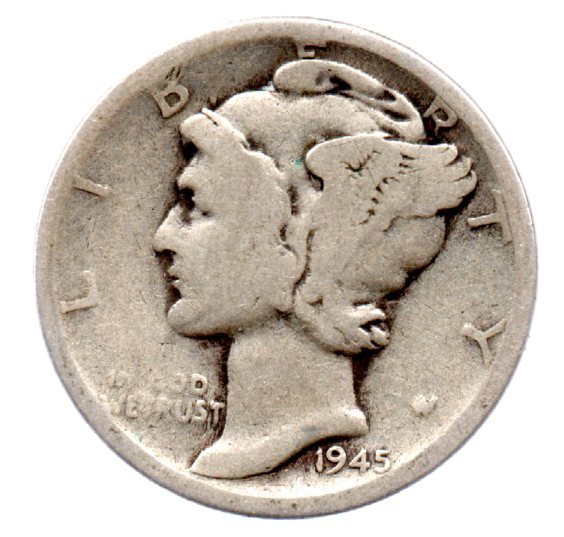 Primary image for 1945 S Mercury Dime - Silver - Moderate -VG-8 or Better