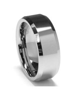 Silver Tone Tungsten Carbide Beveled Edge Wedding Ring Band 7mm - £19.58 GBP