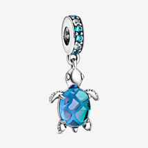 S925 Sterling Silver Murano Glass Sea Turtle Dangle Charm,Gift for Her - $13.99