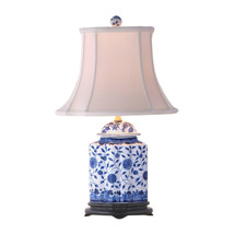 Blue and White Porcelain Scallop Ginger Jar Table Lamp Floral Motif 22&quot; - £164.40 GBP