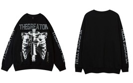 Hip Hop Sweatshirt Streetwear Grunge  Skeleton Print  Pullover 2022 Harajuku Fas - £118.92 GBP