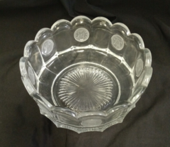 Vintage Fostoria Clear Liberty Bell Coin Glass Scalloped Edge Round Serving Bowl - £5.99 GBP