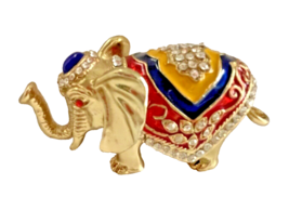 Trinket Box Golden Elephant  With Austrian Crystals 4 In Long x 2 In Tall Jewels - $30.72