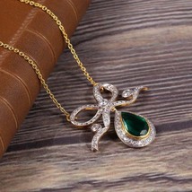 Antique/Vintage Colombian Emerald Diamond Pendant Necklace 14k Yellow Gold Over - £79.96 GBP