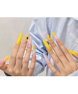 Sunshine Bloom Press-On Nails – Yellow Sunflower &amp; Rhinestone Coffin Set... - $26.99