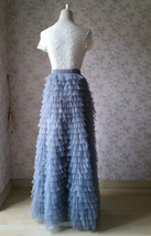 Gray Layered Tulle Skirt Party Outfit Women Custom Plus Size Long Tulle Skirt image 7