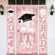 Pink Graduation Banner Class Of 2024 Graduation Decorations Rose Gold Congrats G - £10.46 GBP