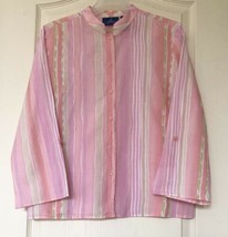 JH Collectibles 100% Cotton Pink Size M Blouse Flower Buttons- Rollup Sl... - £14.74 GBP