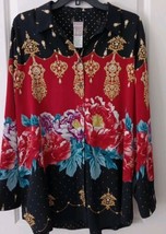 CHICO&#39;S Sz. 3 (XL) Reversible Button Blouse Top Flowers , Jewels &amp; Polka dots - £17.07 GBP