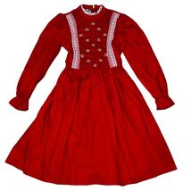 Polly Flinders Vintage Red White Girls 8 Smocked Peasant Dress Long Sleeve - $525.66 MXN