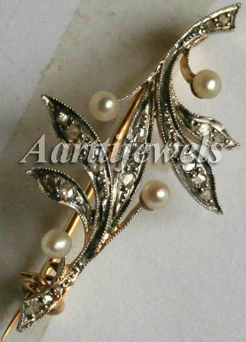 Victorian 0.52ct Rose Cut Diamond Pearl Cute Wedding Brooch/Pin Vintage UK0287 - $415.39
