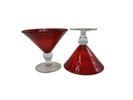 Vintage Ruby Red Martini Cocktail Glasses Clear Stems 8 oz. 5&quot; Tall Mout... - £15.69 GBP