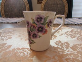 ROYAL VICTORIAN BONE CHINA TALL MUG CUP STAFFORDSHIRE ENGLAND PURPLE FLOWER - $12.82