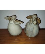 Set Of Angels With Musical Instruments Violin Drum Ceramic Glazed Tan Br... - $7.69