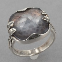 Retired Silpada Sterling Silver Etched Blue/Gray Glass Ring R2234 Size 6.25 - $59.99