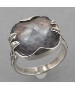 Retired Silpada Sterling Silver Etched Blue/Gray Glass Ring R2234 Size 6.25 - £47.01 GBP