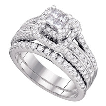 14k White Gold Princess Diamond Bridal Wedding Engagement Ring Set 1-1/5 Ctw - £1,664.18 GBP