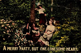 Vintage Postcard 1912 A Merry Party But One Lone Some Heart Couples Kissing-BK37 - £4.68 GBP