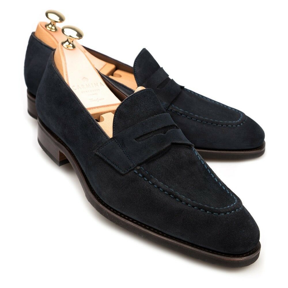 Men's Black Penny Loafer Handcrafted Suede Real Leather Party Wear Shoes US 7-16