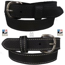 Black Ladies Bullhide Leather Stitched Belt Choice Of Stitching &amp; Handmade In Us - £54.33 GBP
