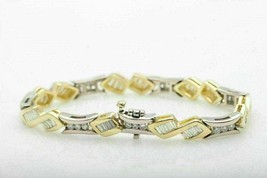 10Ct Simulated Diamond Tennis Gift Bracelet 14K Two Tone Gold Plated Silver - £158.26 GBP