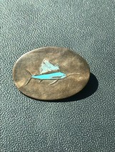 Vintage Small Copper Oval w Painted Blue &amp; White Sail Fish or Sword Fish Hat or - $12.19