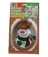 Snowman Holiday Window Decoration With Suction Cup Season&#39;s Greetings - $7.62