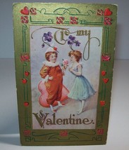 Vintage Valentines Day Postcard Embossed 1912 Clown Handing Rose To Lady Orig. - £11.81 GBP