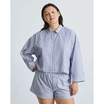 NWT Everlane Women PJ Top Shirt Medium Striped Woven Cotton Soft Boxy White Blue - £18.24 GBP