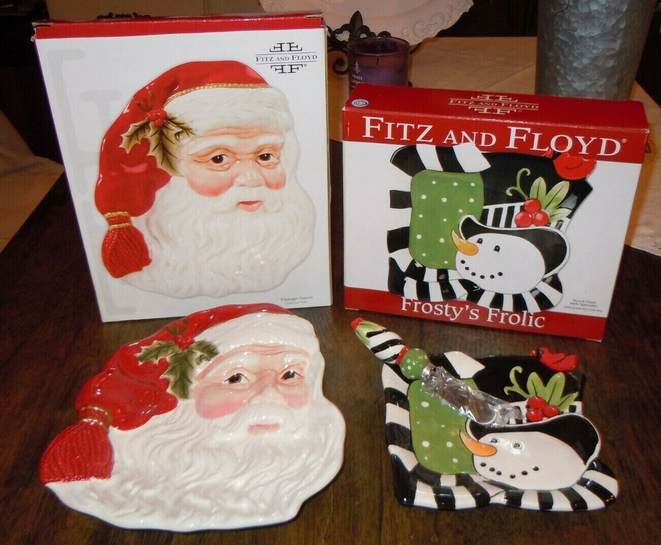 Fitz & Floyd Christmas VTG Santa Canape Wall Décor & Frost's Frolic Snack Plate - £39.95 GBP