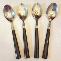 Taiwan Stainless Tablespoon LOT of 4 Brown Plastic Handle Soup Spoons - £15.75 GBP